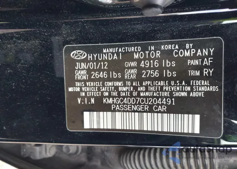 2012 Hyundai Genesis 3.8 z USA, uszkodzony, nr VIN KMHGC4DD7CU204491